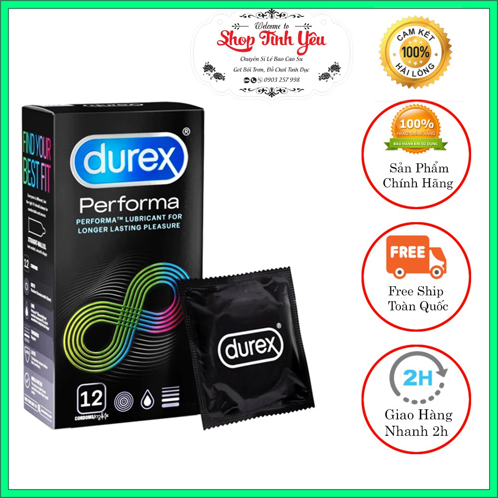 Bao Cao Su Durex Performa [Sản Phẩm - FREE SHIP], Siêu Mỏng , Cảm Giác Thật, Tăng Thời Gian QH, Hộp 12c