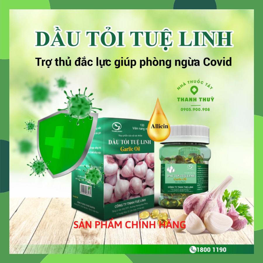 Dầu tỏi Tuệ Linh Garlic Oil Giảm Mỡ Máu - Tăng Đề Kháng Hộp 100 Viên Nang Mềm