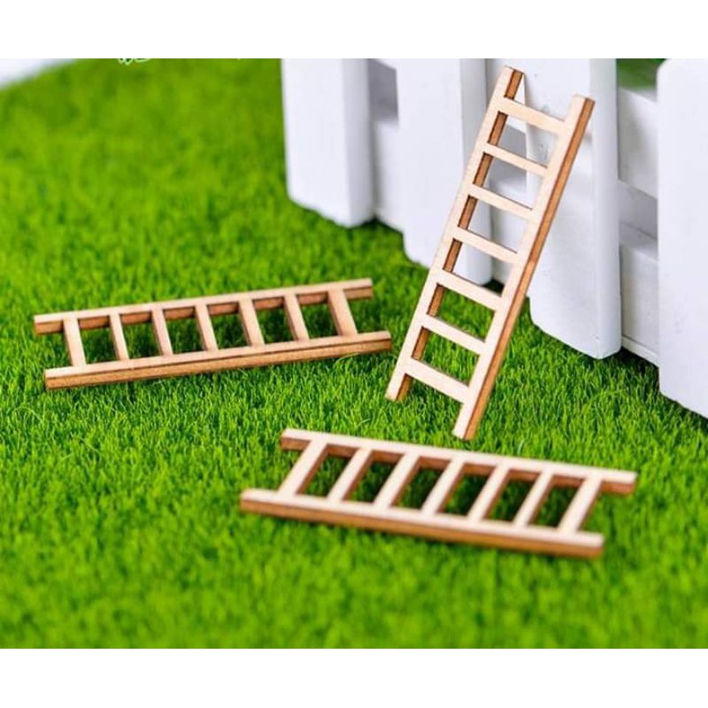 Cầu thang gỗ mini phụ kiện tiểu cảnh sen đá, xương rồng, chậu cây để bàn (Combo 3c)