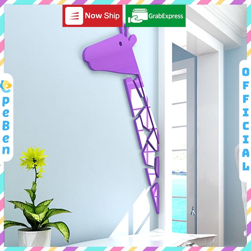 Tranh dán tường mica 3d decor khổ lớn hươu cao cổ Dán Cửa trang trí mầm non, phòng cho bé Nhiều Size - EPeBen