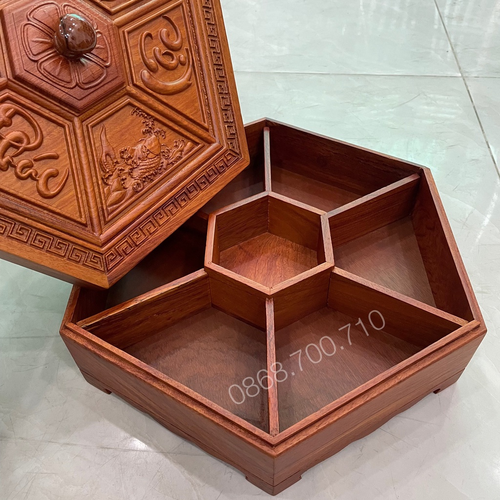 Khay đựng bánh kẹo ngày tết phúc lộc thọ-- size lớn -- Hộp đựng mứt tết bằng gỗ hương