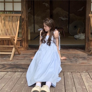 [Ảnh thật] Váy hai dây thô thắt nơ vai Ulzzang - Đầm babydoll hai dây thắt nơ