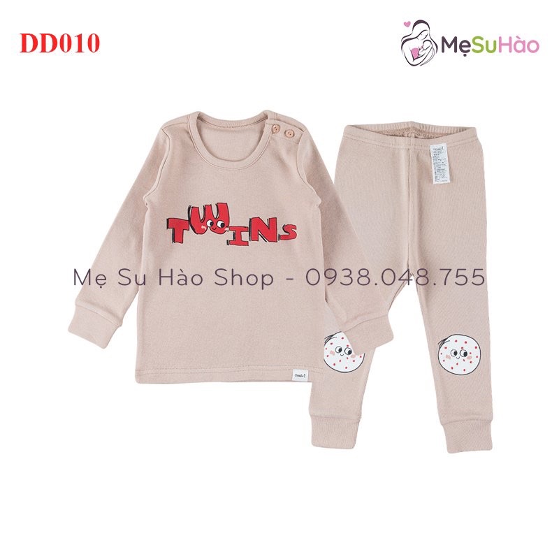 Bộ dài tay trẻ em thun Cotton dày dặn mẫu trơn chữ Twins hãng Cordi-i nội địa Hàn Quốc mã DD010