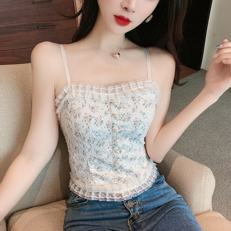 Áo bra 2 dây hoa viền ren - Áo croptop bo chun sau lưng, Bra nữ mút mỏng đính cúc ngọc VALICA B3025