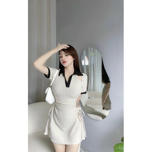 Đầm Body Viền Polo Cổ Bẻ Rút Eo Xương Cá