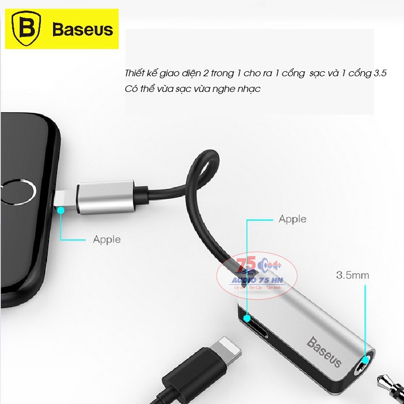 Bộ chia chuyển đổi âm thanh Baseus L32 2 trong 1 Lightning ra cổng tai nghe 3.5 mm và cổng sạc cho iphone 7,8, iphone X