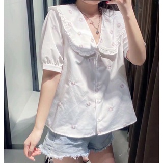 ⚡️BÁN SỈ⚡️Áo sơmi cổ sen thêu hoa cúc