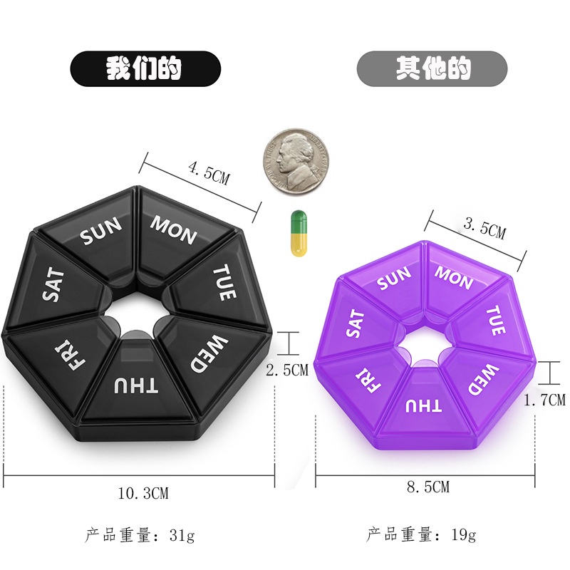 Hộp Đựng Thuốc 7 Ngăn Hình Kim Cương Bằng Nhựa Tiện Dụng Mang Theo Du Lịch