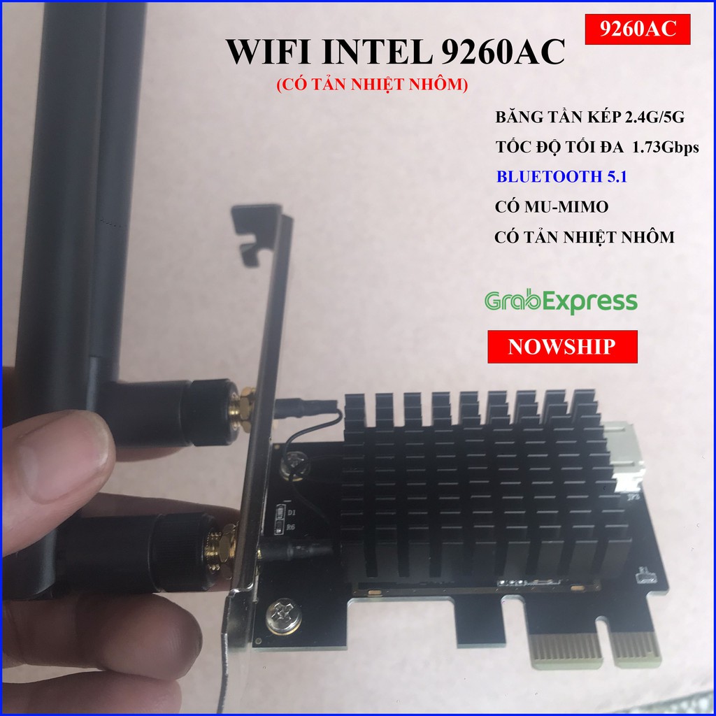 Card wifi intel 9260AC 2.4g và 5g kèm bluetooth 5.0 có Mu Mimo