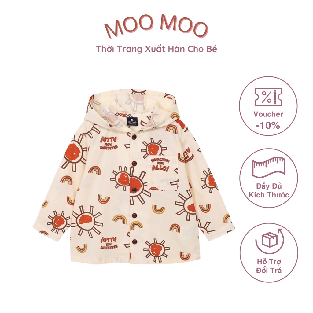 Áo khoác nhẹ thu đông có mũ bé trai bé gái allo&lugh hàn quốc màu vàng nhạt họa tiết cầu vồng đáng yêu 227a0611
