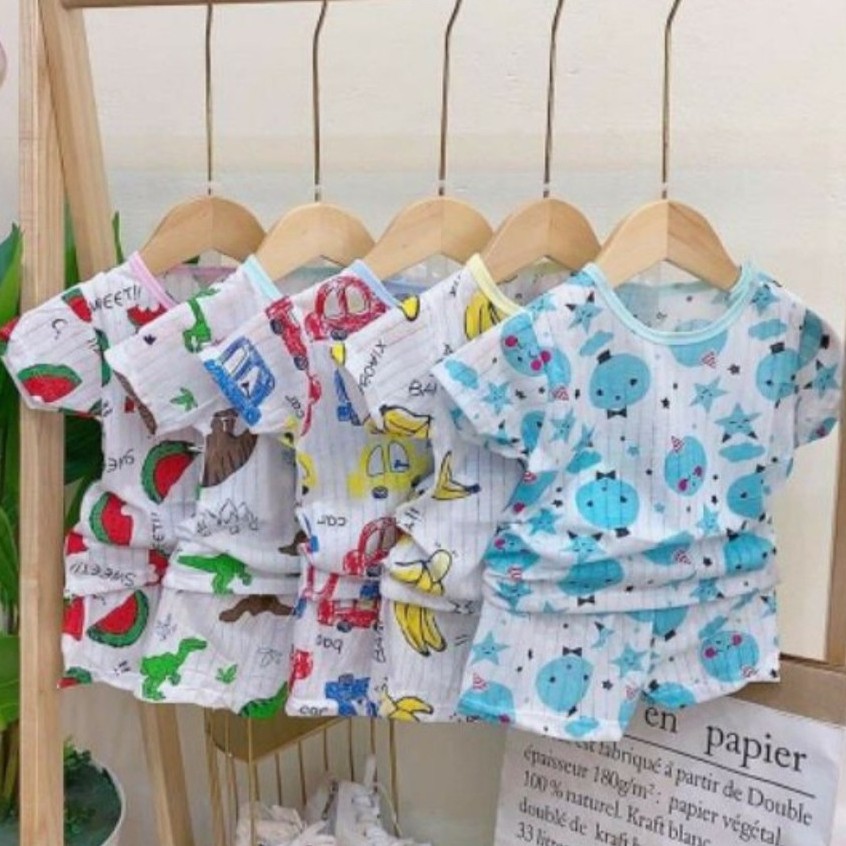 Bộ cộc tay chất cotton sợi tre mềm mát họa tiết dễ thương cho bé