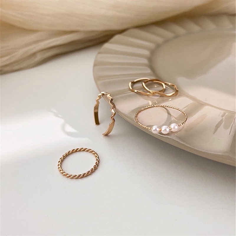 Set 5 Nhẫn Đính Đá Sang Trọng Phong Cách Hàn Quốc Cho Nữ