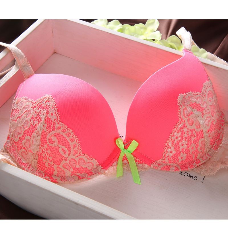 Set áo ngực Women Bra Set Embroidered Lace Sexy Stitching Color 3/4 Cup Gathered Bra + Briefs Set