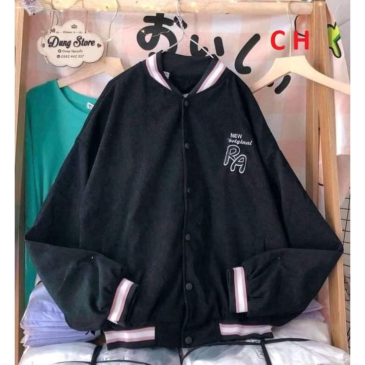 [ Xả kho hàng] Áo khoác bomber chất nỉ nhung tăm mềm mịn, áo khoác có cúc mùa đông 3 màu đen,be,hồng