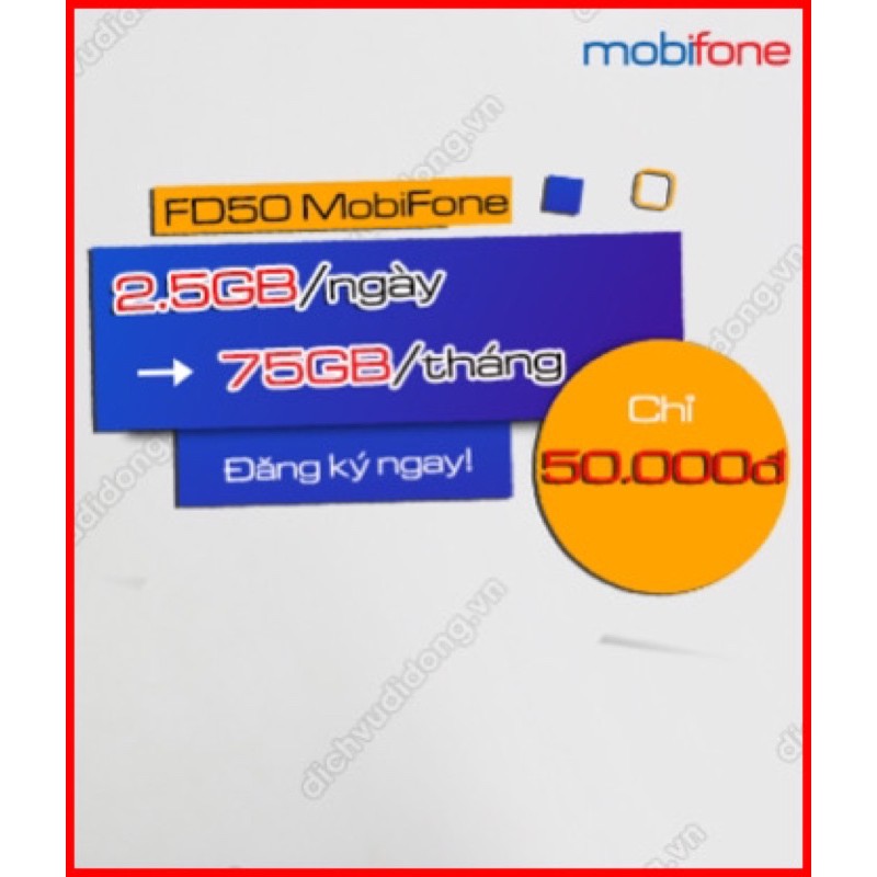Sim 4G Mobifone FD50-Chia Sẻ-75GB/tháng-Gia hạn 50k/tháng