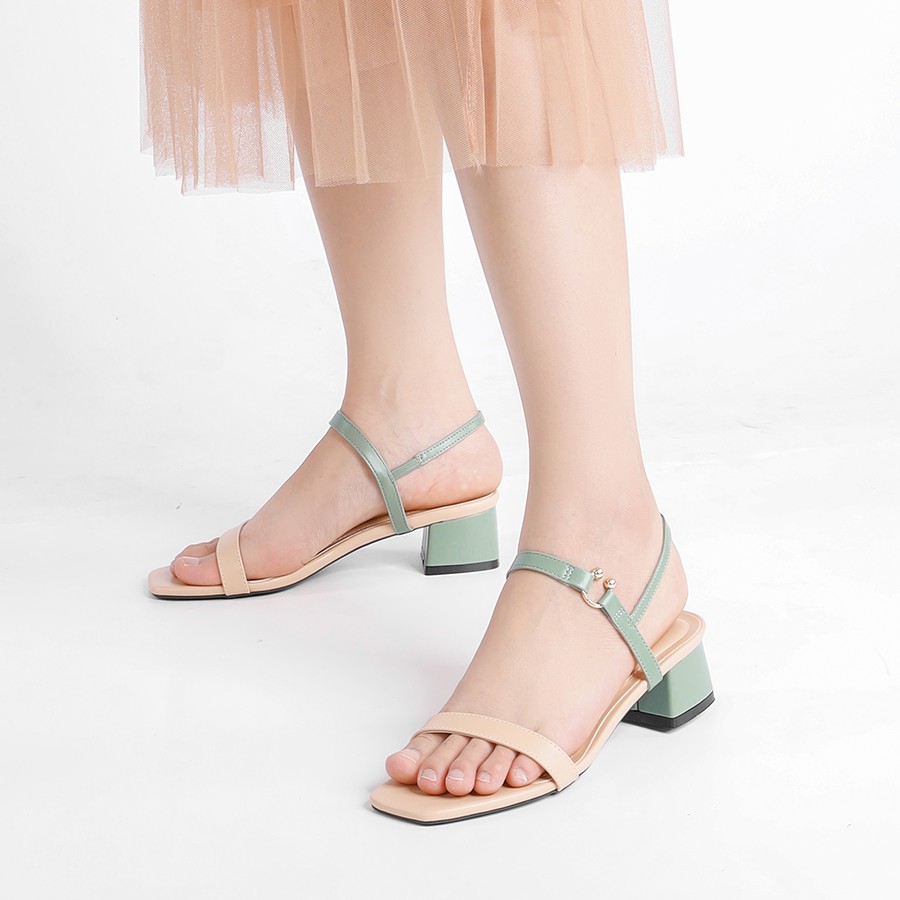 Giày Sandal DILY Phối Dây Thời Trang Gót Vuông Cao 3cm Màu Xanh_AA0189