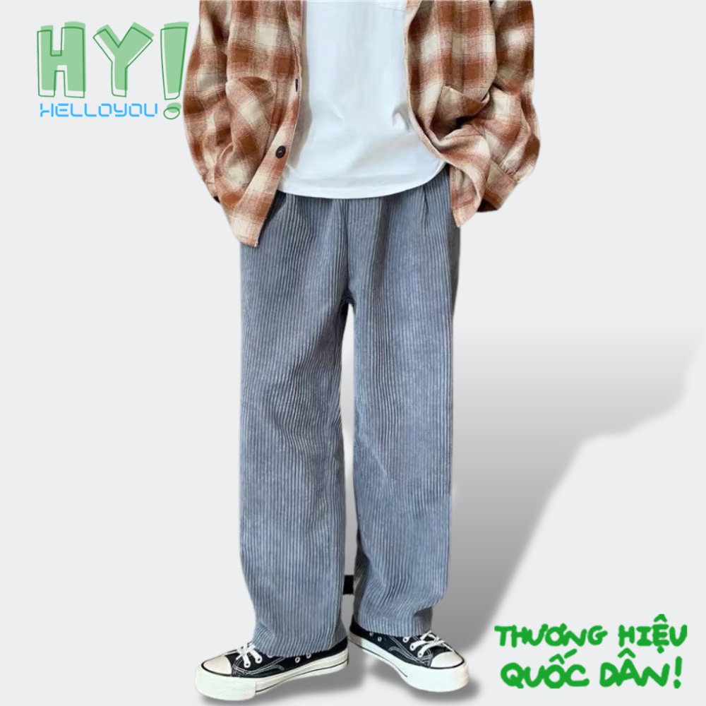Quần Ống Rộng Nhung Tăm Helloyou Dáng Suông Baggy Phong Cách Hàn Quốc Uniex Nam Nữ Basic