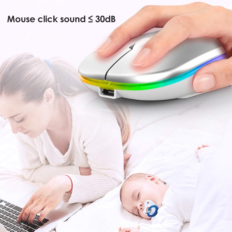 Chuột Không Dây Chơi Game Đèn LED RGB chuột, Dùng Pin Sạc, Click Không Gây Tiếng Ồn, Khoảng Cách Tín Hiệu 10-20m