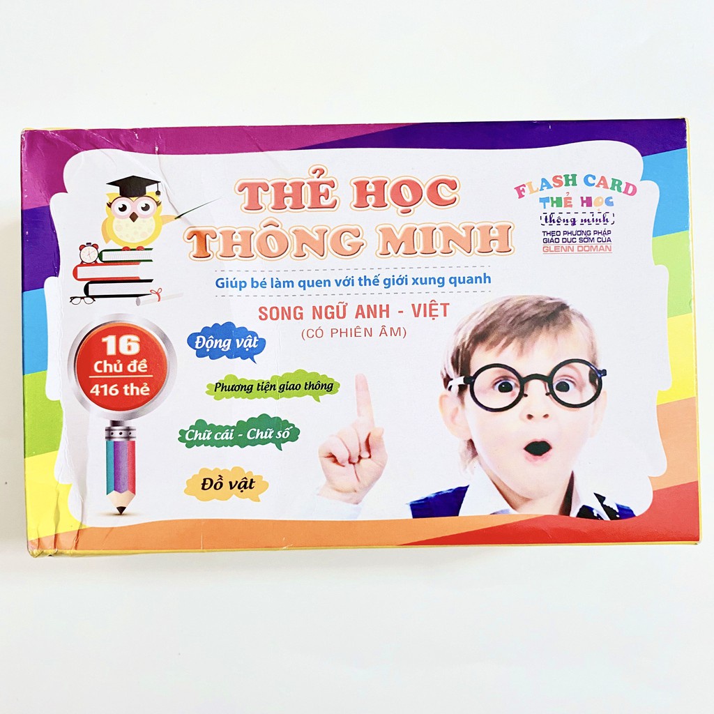 Bộ thẻ học thông minh song ngữ 416 thẻ gồm 16 chủ đề khác nhau cho bé