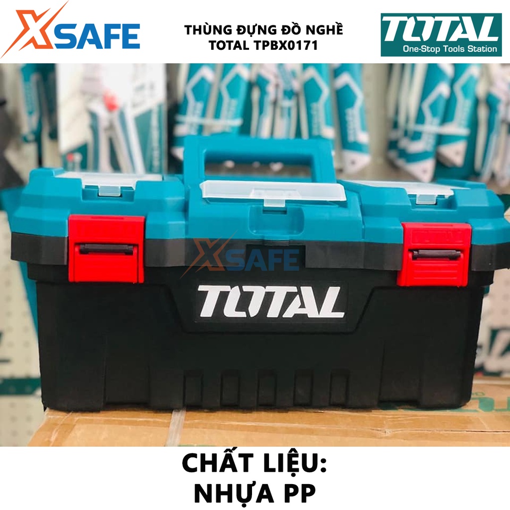 Hộp đựng đồ nghề TOTAL TPBX0171 Thùng đồ nghề khóa nhựa tải trọng tối đa 15kg, chất liệu nhựa PP, tay cầm độ bền cao