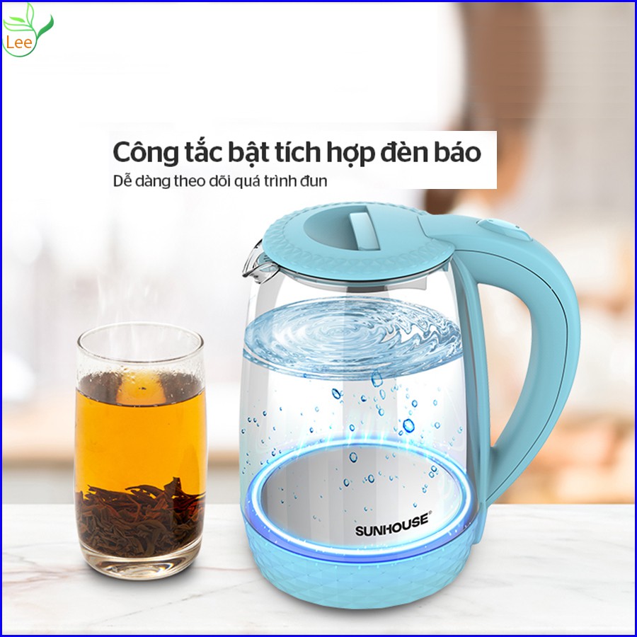 {CHÍNH HÃNG] Bình đun nước siêu tốc 4.0/ 1L8 thủy tinh trong suốt Sunhouse SHD1215