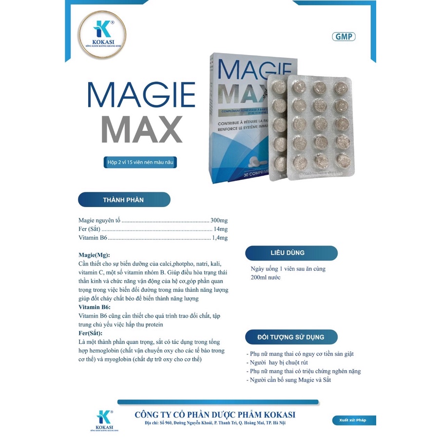 MAGIE MAX - Giảm tình trạng chuột rút, nghén nặng ở phụ nữ mang thai, bổ sung Magie và Sắt cho cơ thể