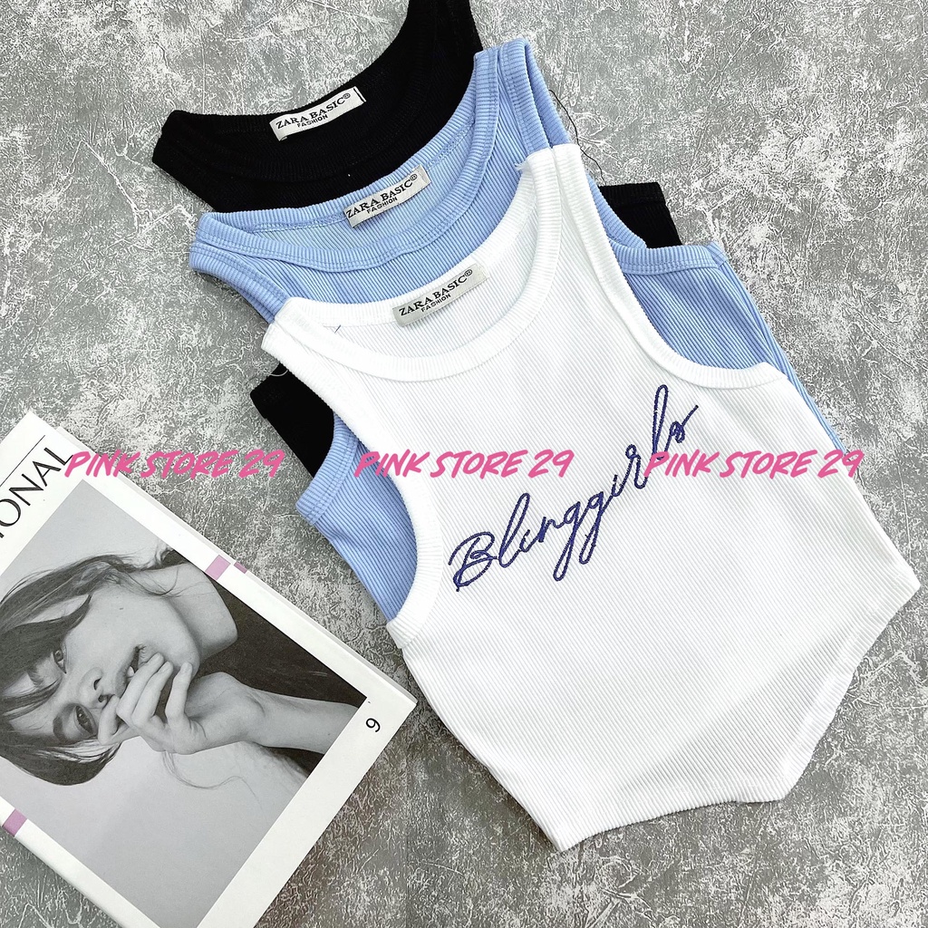 Áo Croptop Ba Lỗ PINKSTORE29, Dáng Ôm Body Vạt Nhọn In Chữ A5419