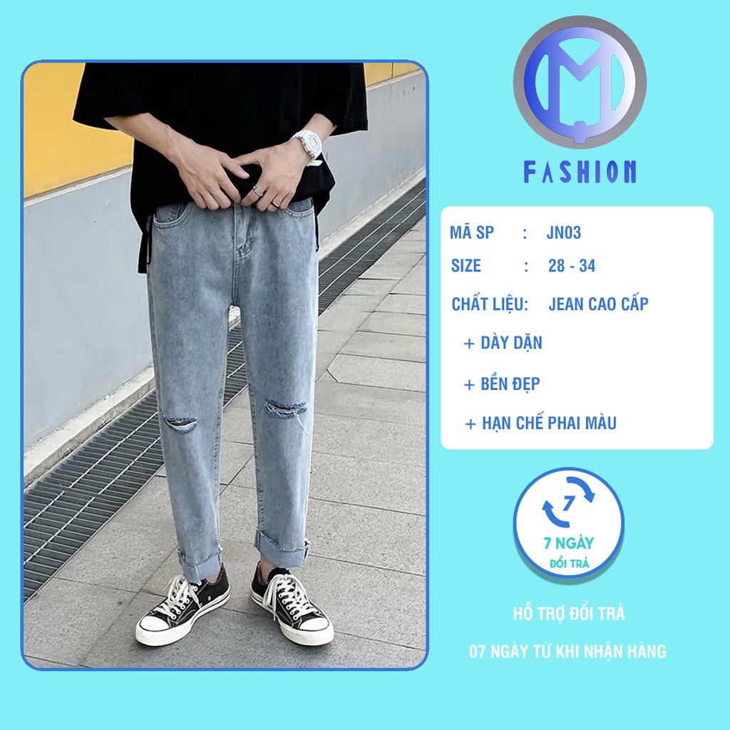 Quần baggy Nam rách gối M Fashion ống rộng dáng suông phong cách Hàn quốc JN03