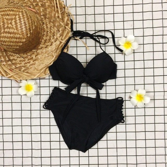 Bikini 2 mảnh đi biển áo gọng siêu nâng ngực, quần đan dây lưng thấp sexy