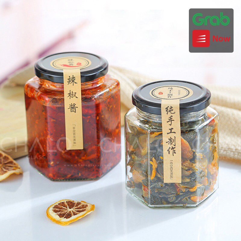 Hũ thuỷ tinh lục giác nắp thiếc các cỡ 380ml - 480ml - 730ml