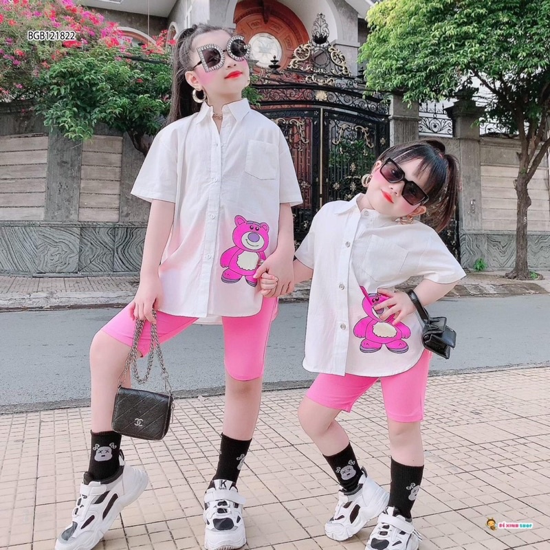 [SET BÉ GÁI] Bộ sơmi gấu quần legging cotton cho bé gái