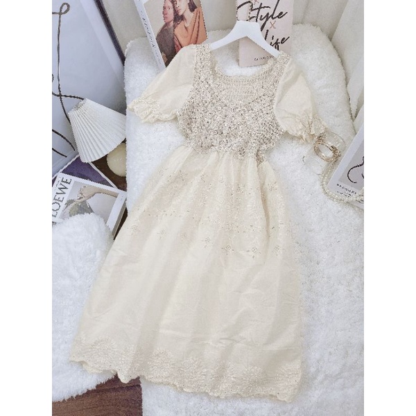 ĐẦM REN KEM ĐỤC LÕ PHỐI LEN ĐAN