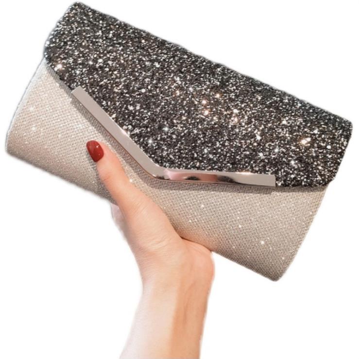 Clutch nữ, ví nữ cầm tay sự tiệc đính đá phối đen trắng siêu sang tuixinh5555 CDA22