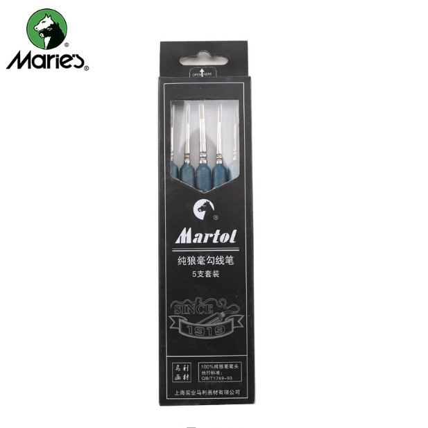 Cọ vẽ, cọ tỉa vẽ màu nước lông sói Martol g1225 Maries. Set 5 cây size 000-0-1-3-5 chuyên đi nét mảnh