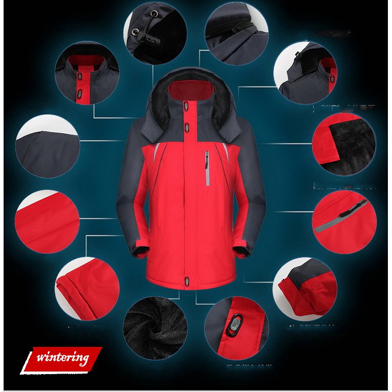 Áo khoác gió nam 3 lớp lót lông cừu, kháng nước, kháng gió giữ nhiệt mùa đông