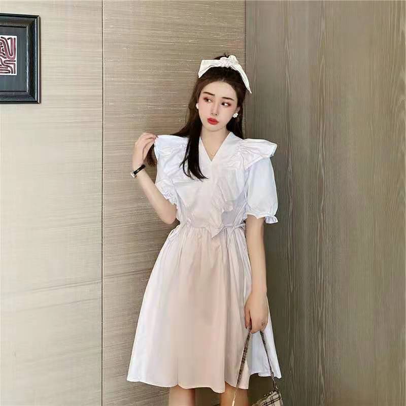 Đầm tay phồng dáng chữ A màu đen phong cách Pháp thời trang năng động trẻ trung