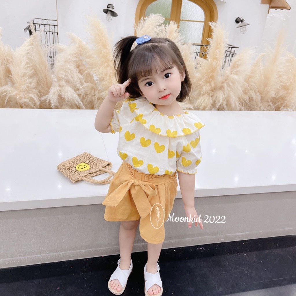 Bộ đồ tim đũi lạnh cổ tròn kết hợp quần nơ cho bé gái 8-20kg