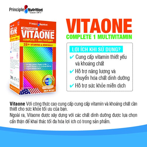 Viên uống Vitamin và Khoáng chất VITAONE PRINCIPLE NUTRITION USA hỗ trợ miễn dịch tăng sức đề kháng cải thiện đường ruột