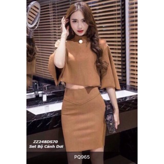 [Kèm ảnh thật] Set áo croptop tay cánh dơi chân váy body