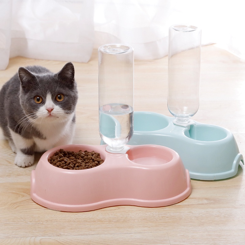 Bát nhựa đôi van nước, bát ăn uống cho chó mèo