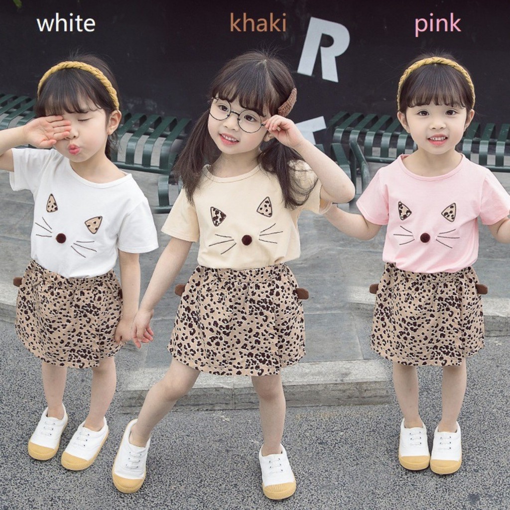 [CHỈ CÒN HỒNG] SET ÁO PHÔNG MÈO + QUẦN GIẢ VÁY DA BÁO CỰC XINH