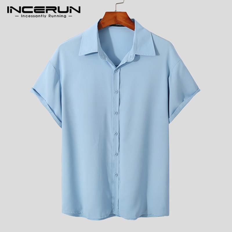 Áo sơ mi nam INCERUN ngắn tay màu sắc đơn giản