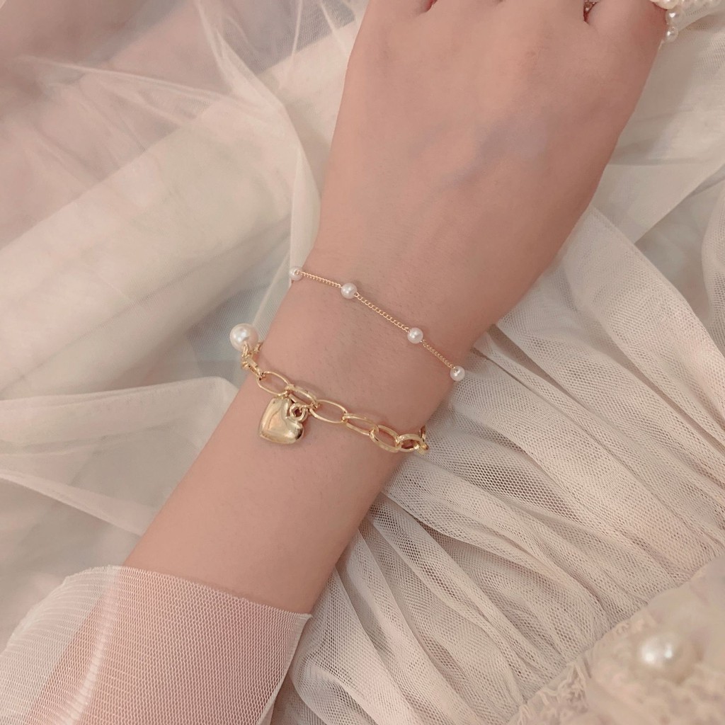 Vòng Tay Hợp Kim Đính Ngọc Trai Giả Xinh Xắn Cho Nữ