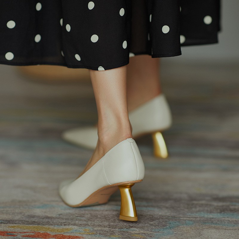 New White Fashion Female High Heel Shoes Only French V Mouth Elegant Cat With Mouth Shoe