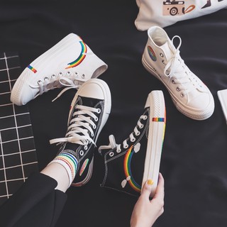 Giày đẹp 💖FREESHIP💖 Giảm 10K Khi Nhập [GIAY NU] Giày sneaker nữ cao cổ viền cầu vồng thêu siêu hot