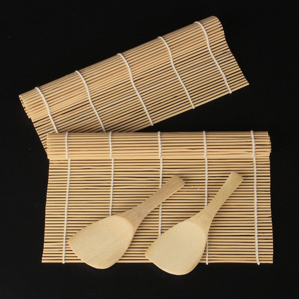 Set mành cuộn và vá múc cơm bằng tre gỗ tự nhiên làm cơm cuộn/ sushi/kimpap