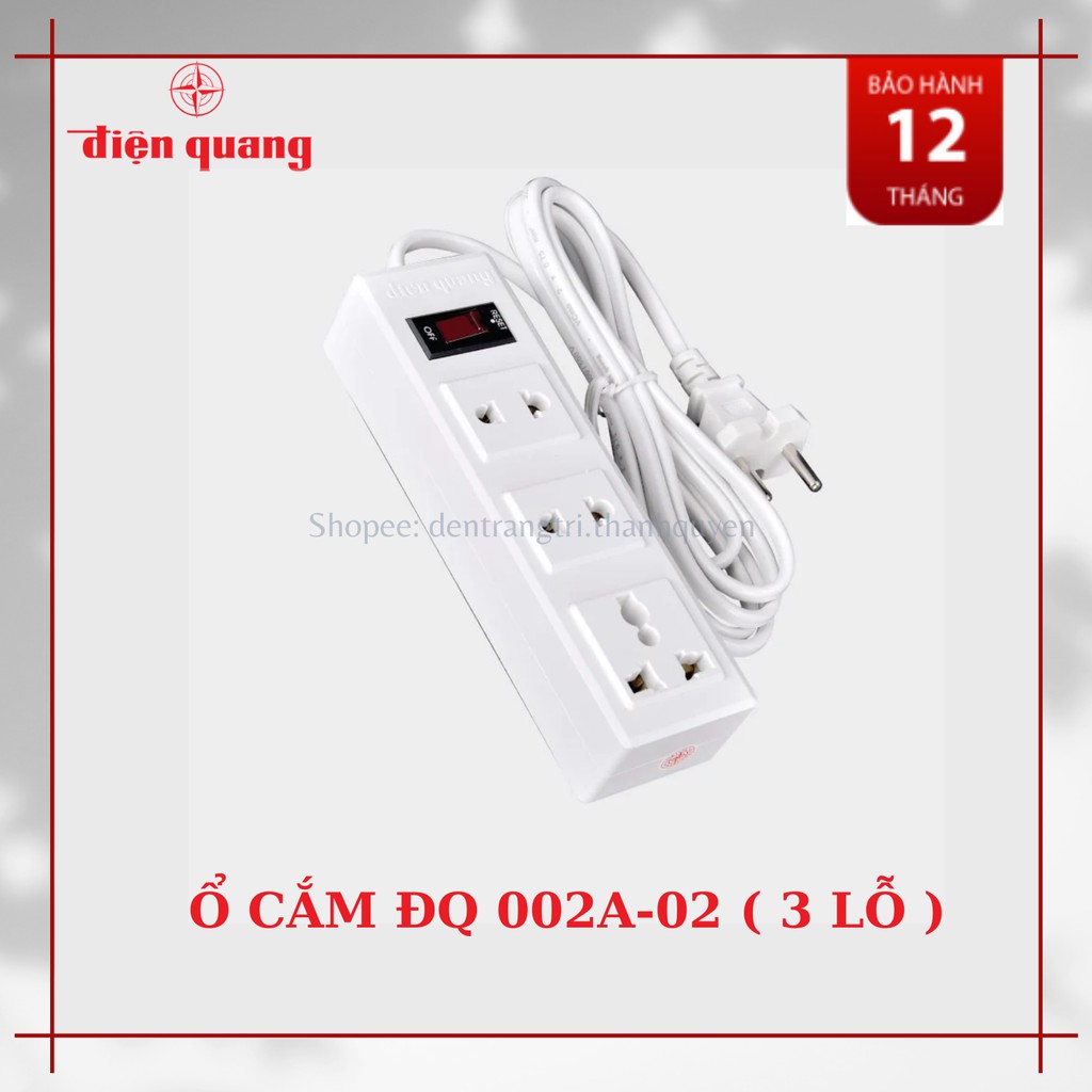 Ổ cắm Điện Quang ĐQ 002A-02 3 lỗ 1 công tắc màu trắng dây 2m/5m công suất 2500w tiện dụng