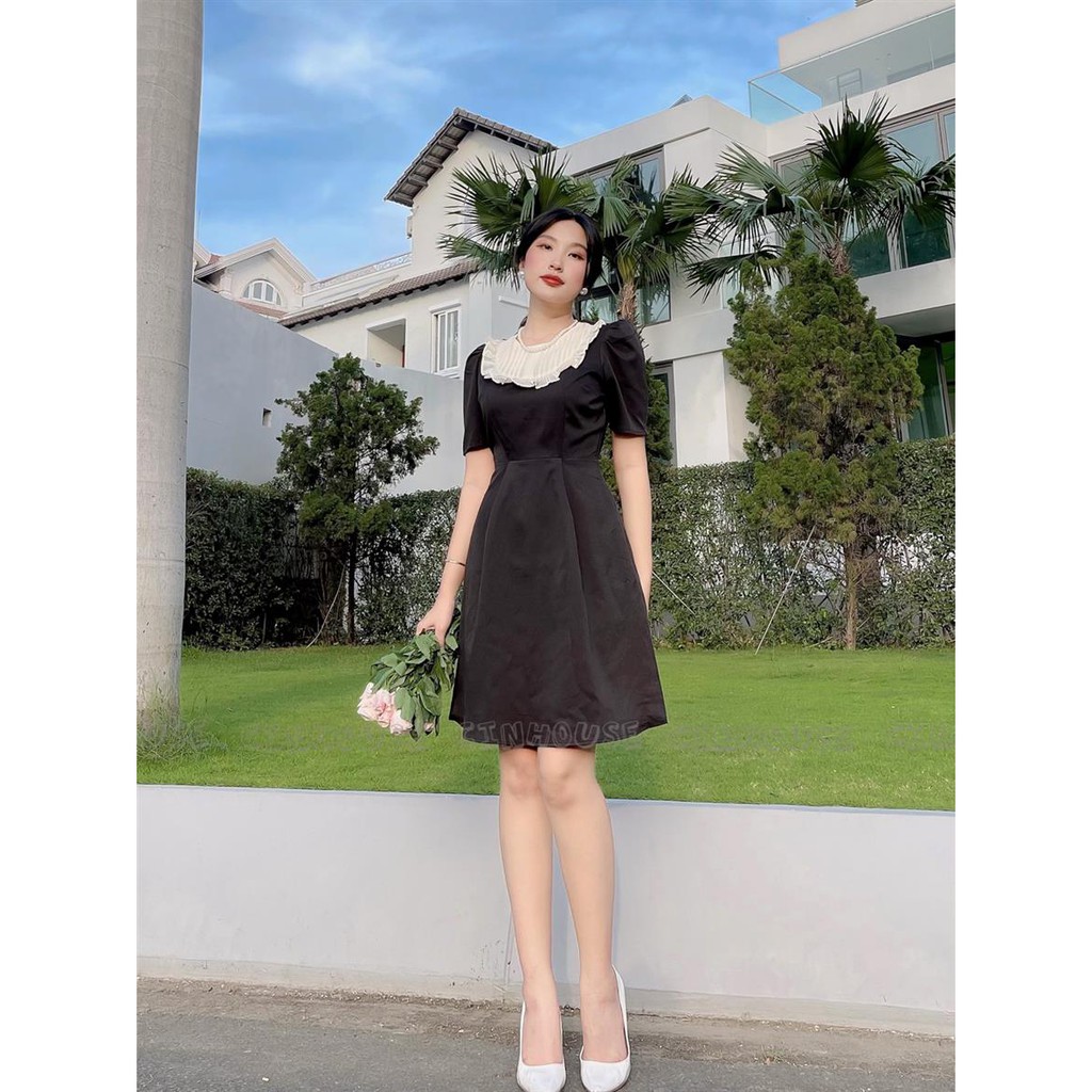 Đầm đen cổ trắng bèo tiểu thư 0104