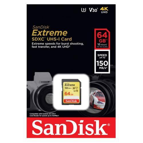 Thẻ nhớ máy ảnh SDXC SanDisk Extreme 64GB V30 UHS-I U3 4K 150MB/s (Vàng)