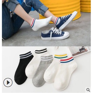 Tất nữ, vớ nữ trắng cổ ngắn 2 sọc kẻ phong cách Hàn Quốc,kèm ảnh thật shop tự chụp, chất lượng tốt giá rẻ